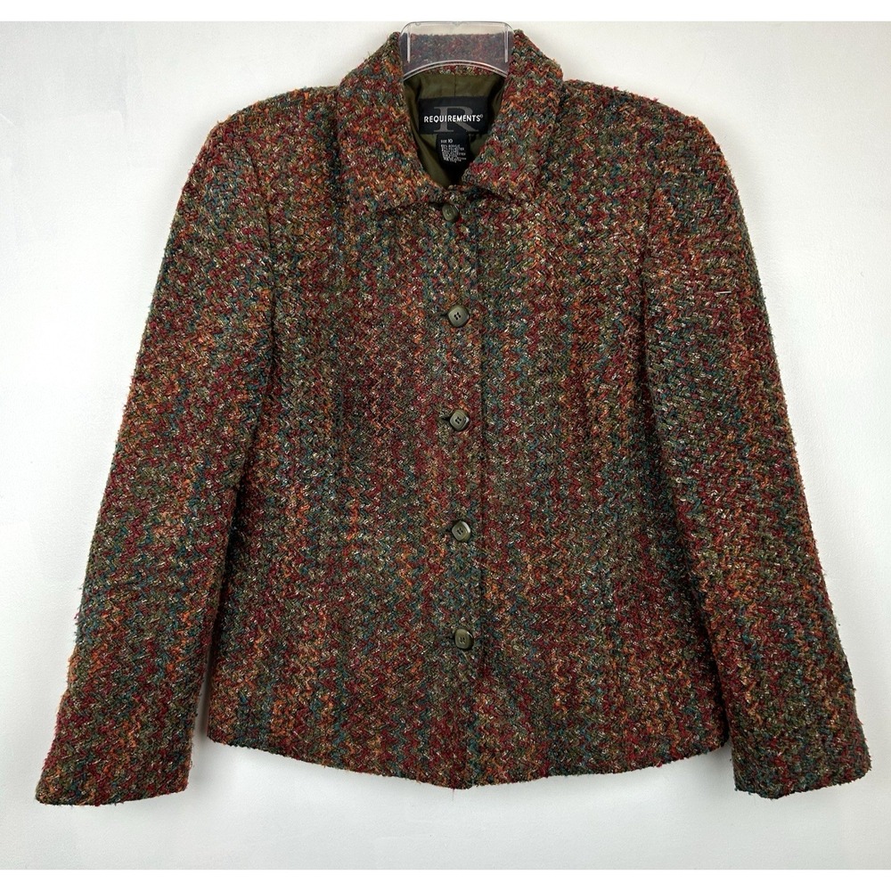 Vintage Blazer Womens 10 Multicolor Tweed Office Career Button Lady Jacket
